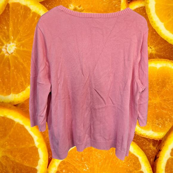 Talbots Pink Crew Neck Sweater With Bold‎ Oranges Size 2X - Picture 7 of 8